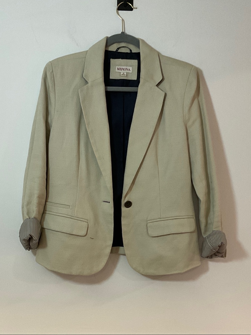 Merona Cream Textured Blazer with Navy Stripe Lining